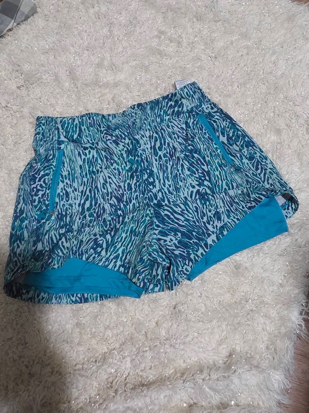 Avia Aqua Teal Patterned Girls' Athletic Shorts